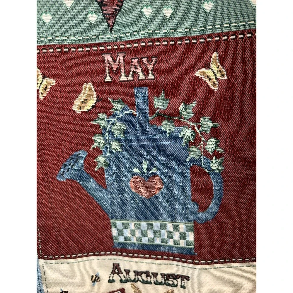 Vintage Heartland 12 Month Seasons Tapestry Wall Hanging w/ Wood Rod